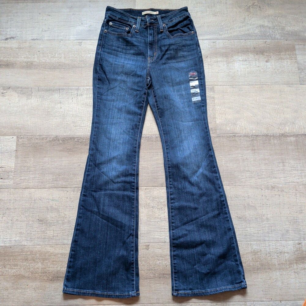 NWT Levi's 726 High Rise Flare Jeans Women's Size 27x32 Dark Wash Stretch Denim